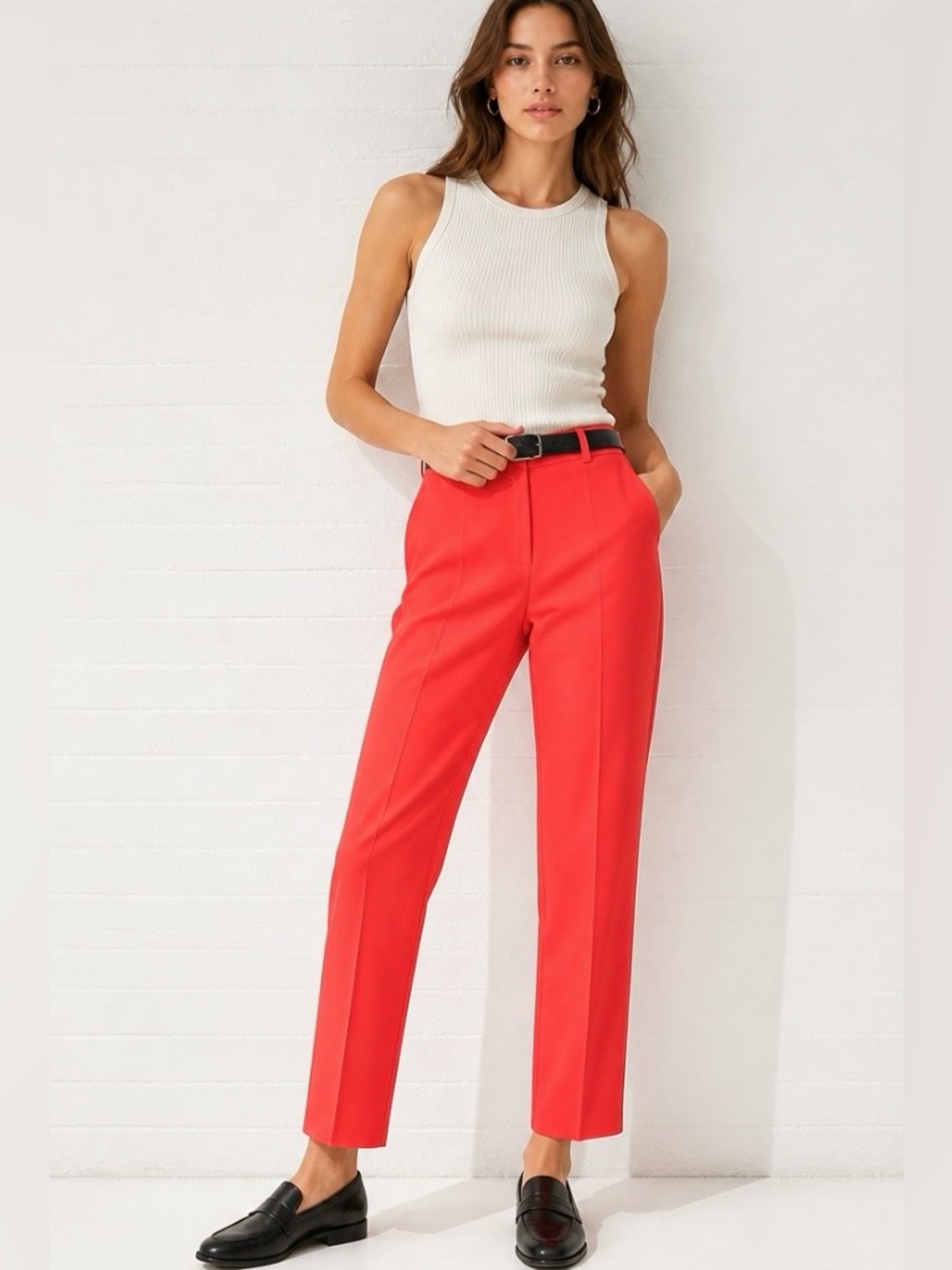 LAYFAYETTE 148 Pants Capri Skinny Red Cotton Lightweight
